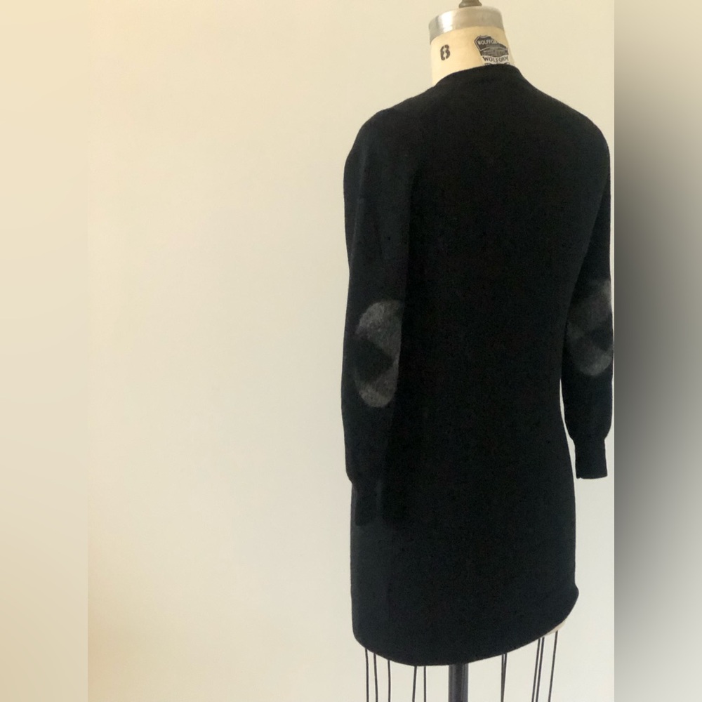 Burberry, Size Small, Alewater Check Elbow Patch Black Merino Wool Sweater Dress